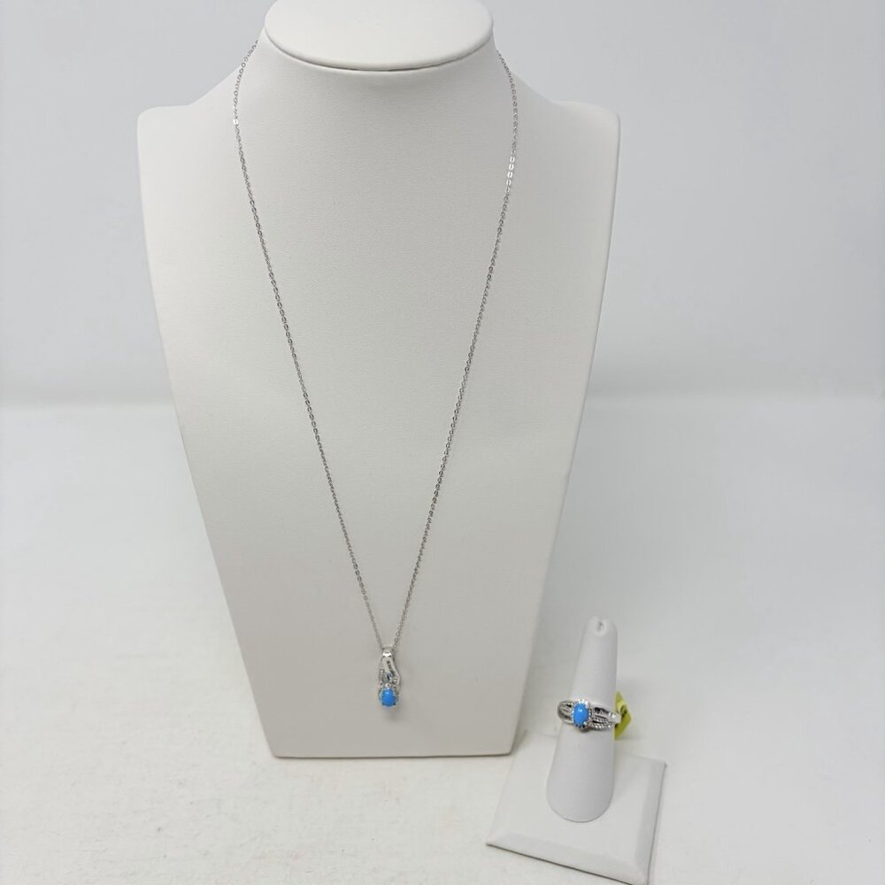 Shop LC Arizona Sleeping Beauty Turquoise/White Topaz Size 7 Ring & Pendant 5474